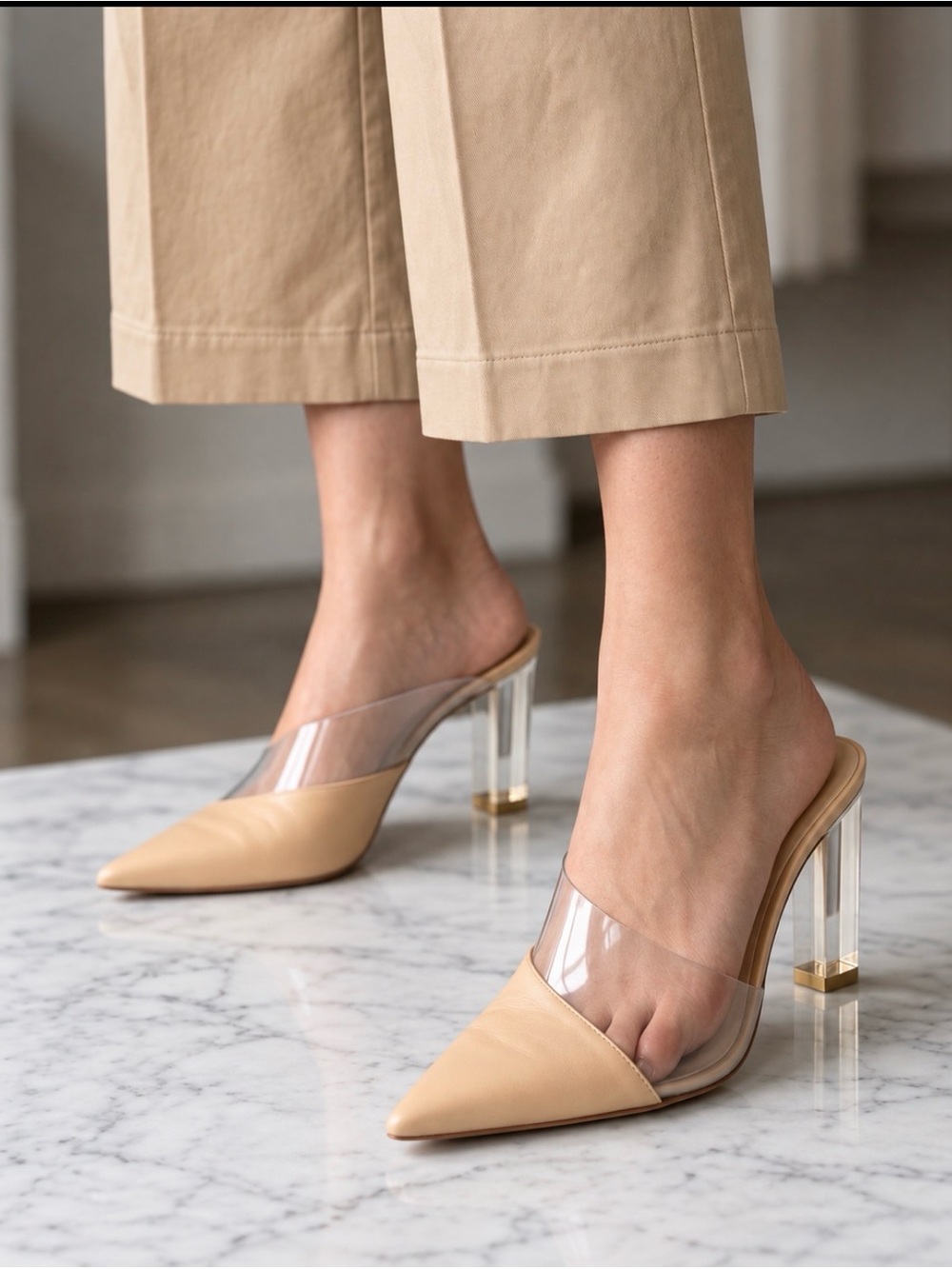 Cult Gaia Nude Clear PVC Lucite Heel Mules Size 39.5